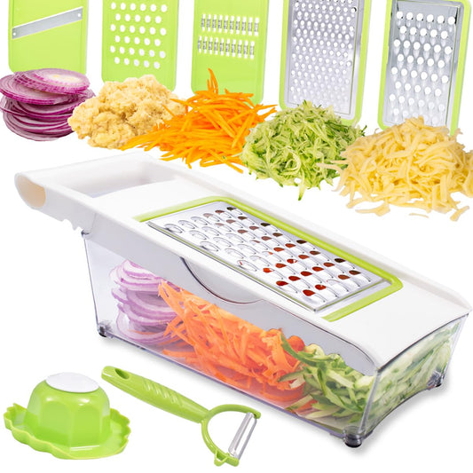 NACOLUS Cheese Grater with Container5 In 1 Mandoline Slicer for KitchenMulti Purpose Vegetable Slicer Easy to Clean Potato SlicerCheese ShredderJulienne Slicer and Peeler